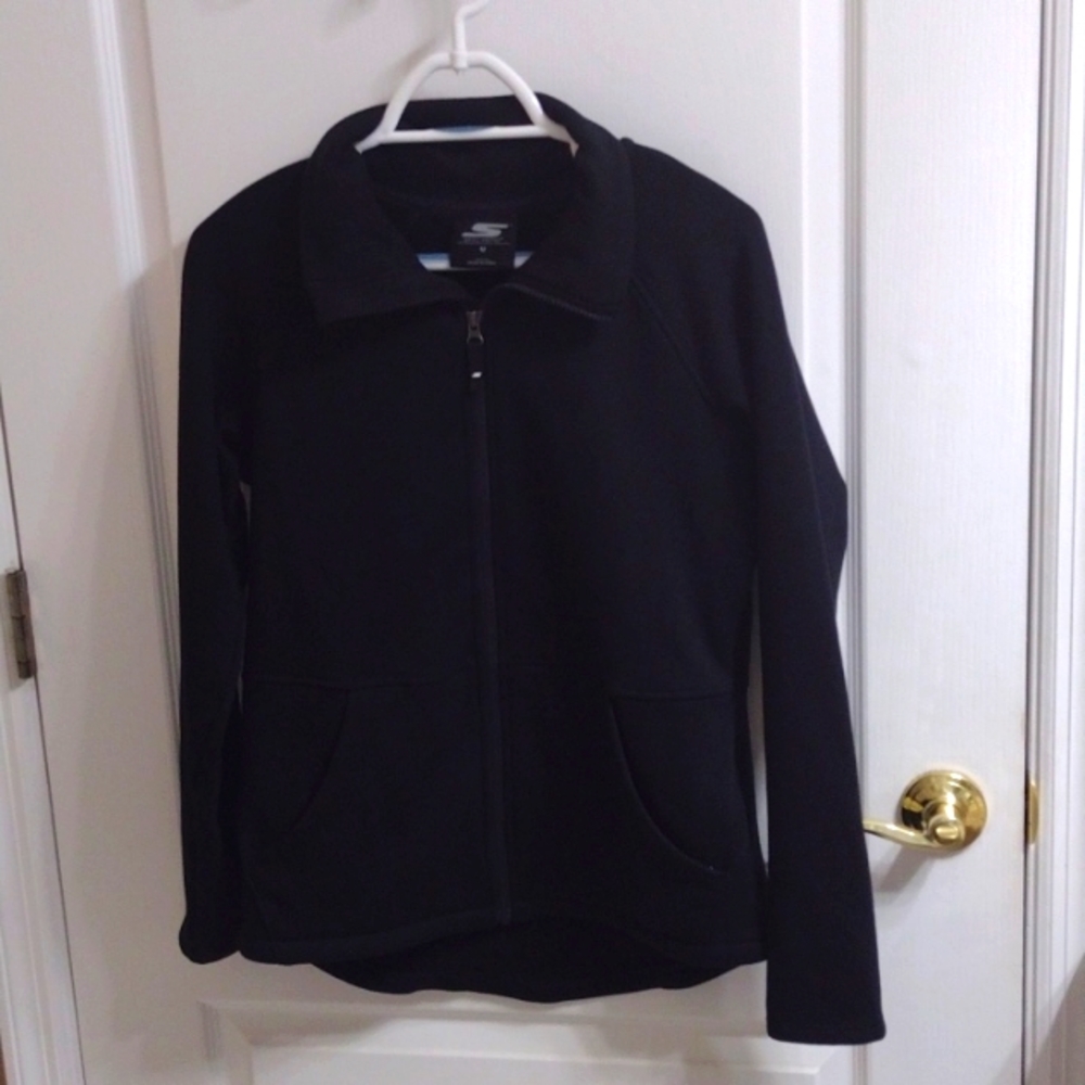 Skechers gently preloved black fleece zip front jacket size m